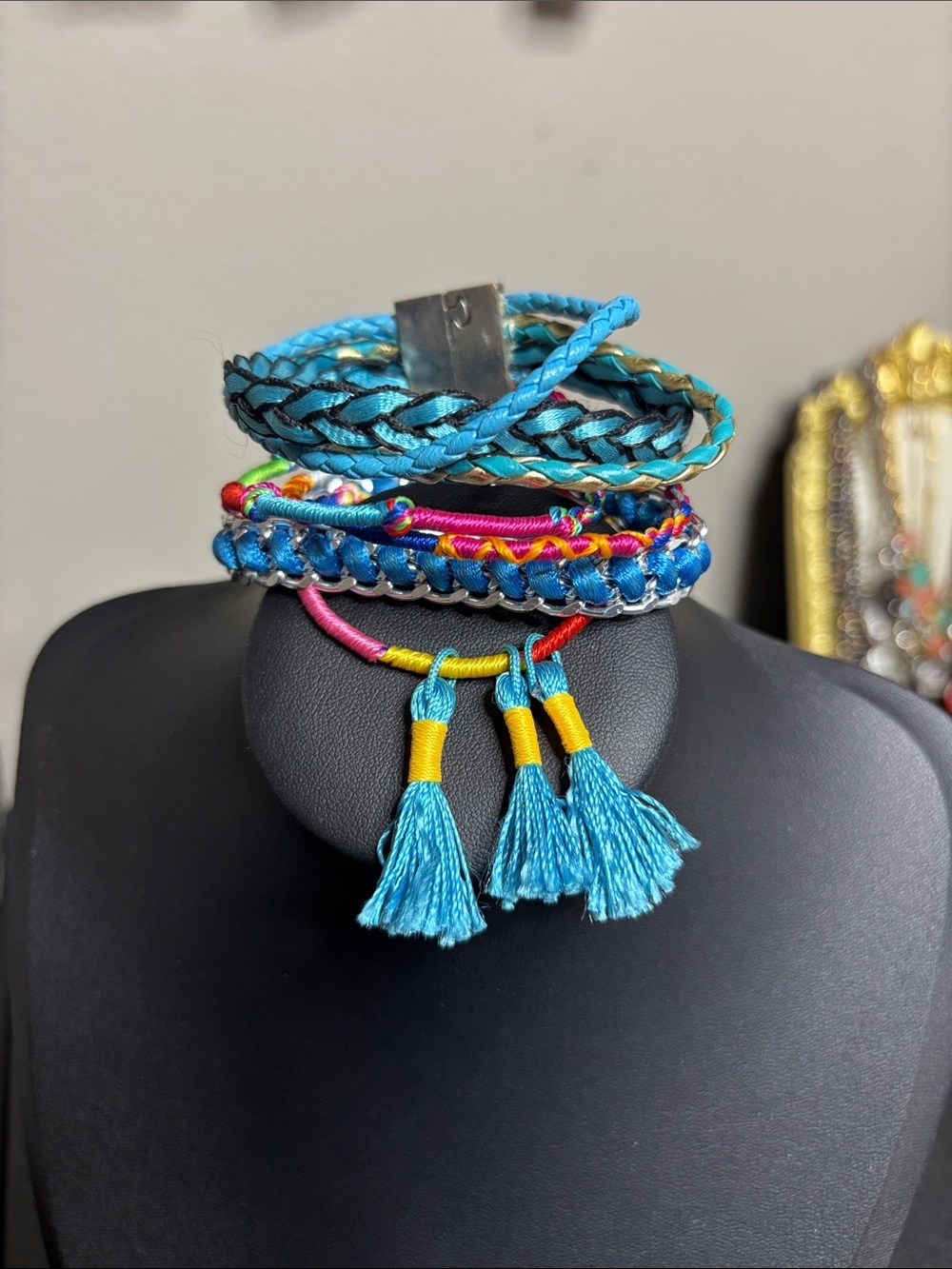 Boho Colorful Turquoise Multistrand Tassel Layered Bracelet